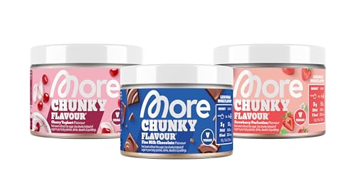 MORE NUTRITION Chunky Flavour, 3er Bundle, 3 x 150 g, Fine Milk Chocolate, Strawberry Perfection, Cherry Yoghurt, Geschmackspulver zum Süßen, ohne viel Zucker und Kalorien, mit Inulin und Laktase von MORE NUTRITION