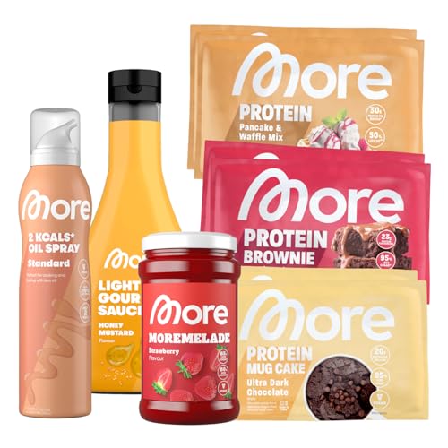 MORE Light Food Tester Bundle, 9-teilige Probierbox mit Ölspray, Moremelade, Light Gourmet Sauce und Samples (Sorten und Geschmäcker können variieren) von MORE NUTRITION