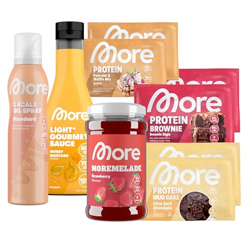 MORE Light Food Tester Bundle, 9-teilige Probierbox mit Ölspray, Moremelade, Light Gourmet Sauce und Samples (Sorten und Geschmäcker können variieren) von MORE NUTRITION