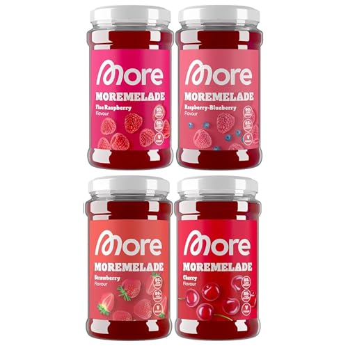 MORE Moremelade, mixed 4er Bundle, 4 x 240g, Light Fruchtaufstrich, nur 5 bis 9 Kalorien pro Portion, bis zu 95% weniger Zucker (Sorten können variieren) von MORE NUTRITION