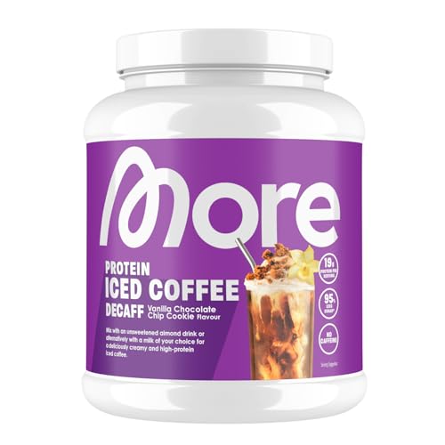 MORE Protein Iced Coffee Decaff, 500g, Vanilla Chocolate Chip Cookie, entkoffeinierter Eiskaffee mit wertvollen Proteinen, wenig Zucker und Fett, geprüfte Qualität - made in Germany von MORE NUTRITION