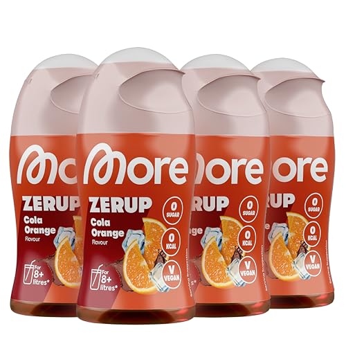 MORE Zerup, Cola Orange, 4 x 65 ml, für bis zu 32 l Fertiggetränk, zuckerfreier Sirup mit echten Fruchtextrakten, vegan, zero Kalorien - made in Germany von MORE NUTRITION