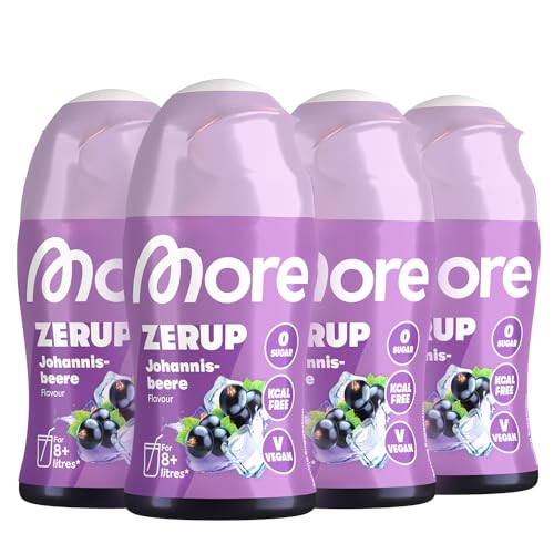 MORE Zerup, Johannisbeere, 4 x 65 ml, für bis zu 32 l Fertiggetränk, zuckerfreier Sirup mit echten Fruchtextrakten, vegan, zero Kalorien - made in Germany von MORE NUTRITION