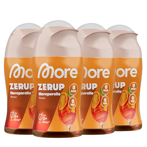 MORE Zerup, Moreperello, 4 x 65 ml, für bis zu 32 l Fertiggetränk, zuckerfreier Sirup mit echten Fruchtextrakten, vegan, zero Kalorien - made in Germany von MORE NUTRITION