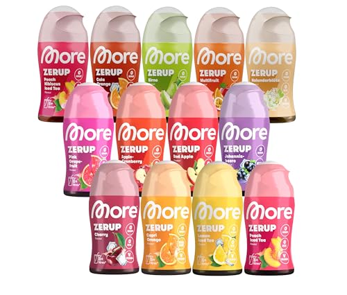 MORE Zerup, mixed 13er Bundle, 13 x 65 ml, verschiedene Sorten, für bis zu 104 l Fertiggetränk, zuckerfreier Sirup mit echten Fruchtextrakten, vegan, zero Kalorien - made in Germany von MORE NUTRITION