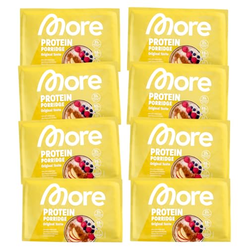 More Protein Porridge, 8er Pack, 8 x 62 g Classic, 31 g Eiweiß pro Portion, schnelle Zubereitung ohne Kochen, cremig leckeres Porridge mit weniger Zucker und Fett, perfekt zum Verfeinern von MORE NUTRITION