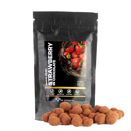 Erdbeeren Gefriergetrocknet in Schokolade - Mr Fudgesto - Premium Genuss - Ohne Zucker - Gesunder Snack - Kakaoüberzogene Nüsse und Früchte - 80g von MR FUDGESTO Artisan Delicacies