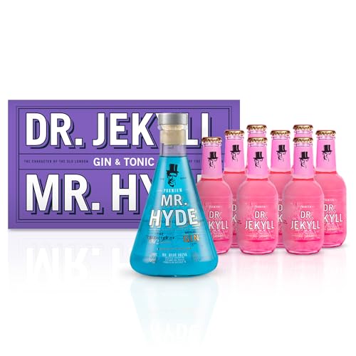 Dr. Jekyll & Mr. Hyde Premium Gin 70cl | Gin & Tonic Box mit 8 Flaschen Dr. Jekyll Tonic Water 200 ml/ud + Geschenkposter | Handwerkskunst von MR. HYDE