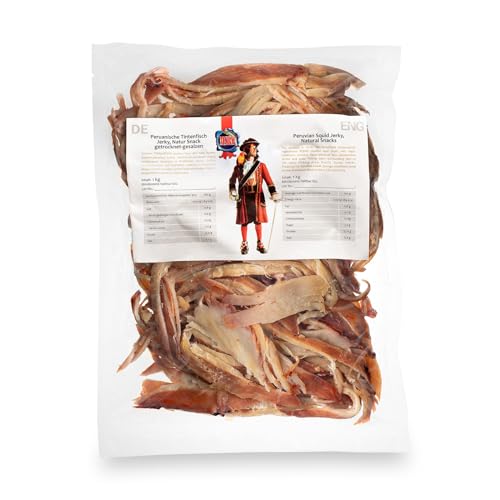 MSDM Peruanischer Tintenfisch 1kg - Fisch Jerky I High Protein I Snacks I Trockenfisch Omega 3 I Beef Jerky, Trockenfleisch & Chips Alternative Salat Topping von MSDM