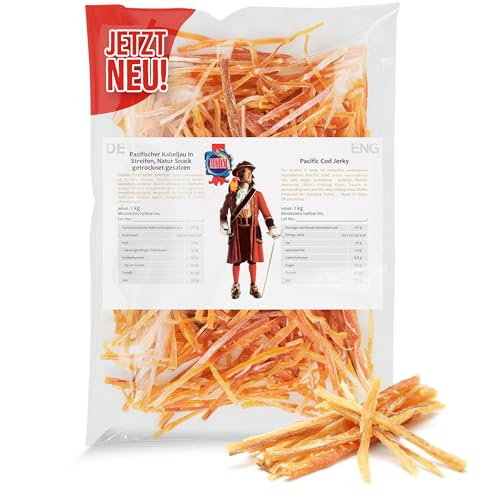 Pazifischer Kabeljau - Original (1kg XXL Pack) - natürlicher Snack getrocknet & gesalzen I Fitness Snack I Trockenfisch Omega 3 I Knabberspaß Beef Jerky Trockenfleisch Alternative von MSDM