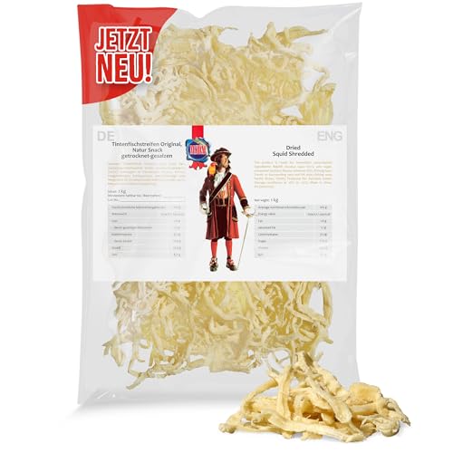 Tintenfischstreifen 1kg - Fisch Jerky I High Protein I Snacks I Trockenfisch Omega 3 I Beef Jerky , Trockenfleisch & Chips Alternative Keto Squid Tintenfisch Calamari von MSDM