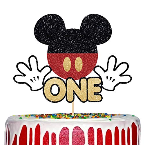 Mickey Mouse One Kuchen-Topper, glitzernde Micky inspirierte Kuchendekoration für Jungen, Geburtstagsparty-Zubehör von MTBSelf