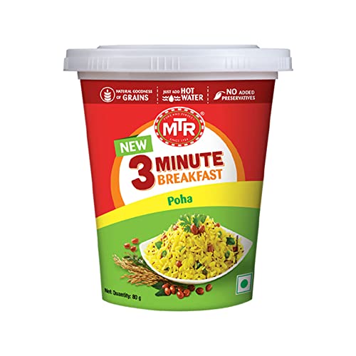 MTR - 3-Minuten-Poha-Becher - 80g Leckeres Frühstück - Schnelle Mahlzeit - Perfekt für einen energiegeladenen Start in den Tag von MTR