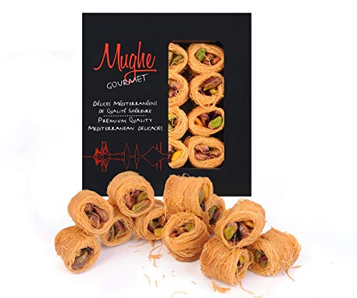 Mughe Gourmet Geschenkbox mit mundgerechten Pistazien Baklava Süßigkeiten - Türkische Pistazien Baklawa Dessert - 150g - Baclava Gebäckfreuden Vatertag, ideal zum Verschenken von MUGHE GOURMET