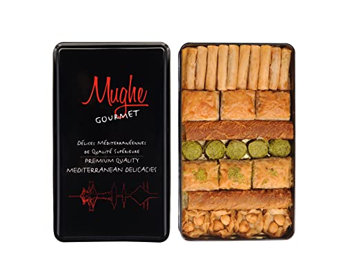 Mughe Gourmet Luxuriöse Geschenkdose mit verschiedenen türkischen Baklava-Gebäckstücken - 600g - Pistazien, Walnüsse - mundgerechte Dessertgeschenke - Perfekt für den Vatertag und mehr von MUGHE GOURMET