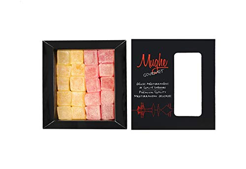 Mughe Gourmet Türkischer Delight – Geschmacksrichtungen Rose und Zitrone, 200 g Geschenk-Box mit veganen, weichen Süßigkeiten – keine Nüsse, süße Luxus-Konfekt, perfekt für Snacks und Desserts von MUGHE GOURMET