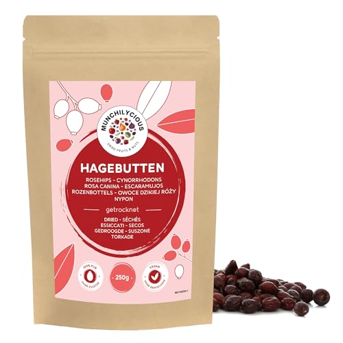 Hagebutten getrocknet 250g von Munchilycious, getrocknete Hagebutten ungesüßt, ganze Hagebutten, Ideal für die Zubereitung von Hagebuttentee, Hagebutten Tee von MUNCHILYCIOUS