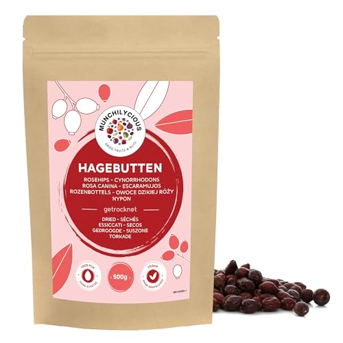 Hagebutten getrocknet 500g von Munchilycious, getrocknete Hagebutten ungesüßt, ganze Hagebutten, Ideal für die Zubereitung von Hagebuttentee, Hagebutten Tee von MUNCHILYCIOUS