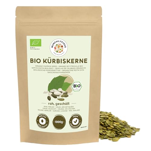 Kürbiskerne BIO 1kg von Munchilycious, rohe und geschälte Kürbiskerne zum Essen, Nüsse Snacks, Keto, Perfekt für Müslischalen, Smoothie Bowl oder Porridge von MUNCHILYCIOUS