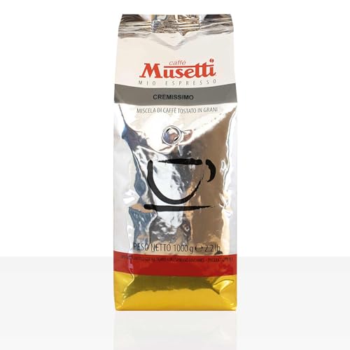 MUSETTI Caffé Cremissimo Kaffeebohnen, 1000g, Medium-Roast, Arabica-Robusta-Mischung, Ganze Bohne, 1kg von MUSETTI