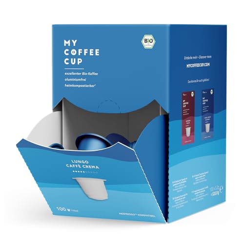 My Coffee Cup – MEGA BOX LUNGO CAFFÈ CREMA – BIO-KAFFEE I 100 Kaffeekapseln für Nespresso®³-Kapselmaschinen I 100% heim- und gartenkompostierbare I nachhaltig – 0% Alu von MY-COFFEE CUP