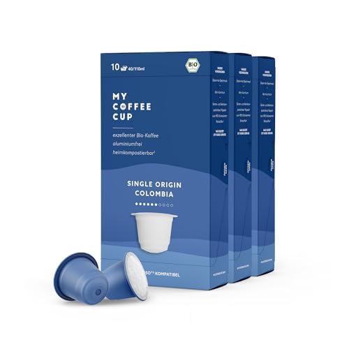 My Coffee Cup – SINGLE ORIGIN COLOMBIA – BIO-KAFFEE 3 PACKUNGEN I 30 Kaffeekapseln für Nespresso®³-Kapselmaschinen I 100% heim- und gartenkompostierbare I nachhaltig – 0% Alu von MY-COFFEE CUP