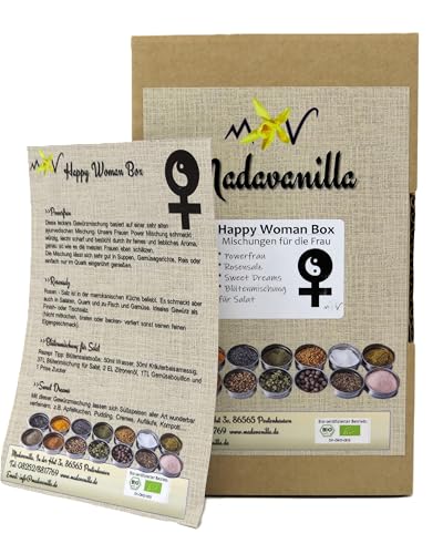 Happy Woman Box - Geschenkbox mit 4 Gewürzmischungen + mit Info/Rezept Flyer - Valentinstag Tipp! von Madavanilla