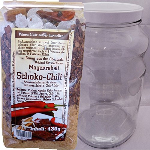 Ansatzlikör Ansatzmischung Gewürzmischung für einen Likör Schoko-Chili 430g mit Glas Geschenkidee von Magenrebell