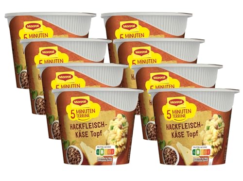 MAGGI 5 Minuten Terrine Hackfleisch Käse Topf, leckeres Fertiggericht, Instant-Nudeln, mit Hackfleisch und Käse, 8er Pack (8 x 51g) von Maggi