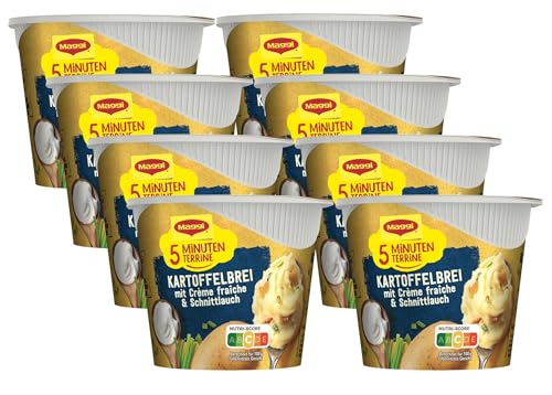 MAGGI 5 Minuten Terrine Kartoffelbrei mit Creme fraiche, leckeres Fertiggericht, Instant Kartoffel-Püree, Kartoffel-Snack, 8er Pack (8 x 53g) von Maggi