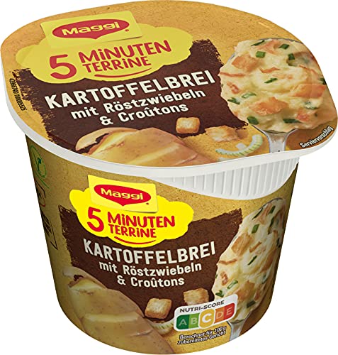 MAGGI 5 Minuten Terrine Kartoffelbrei mit Röstzwiebeln und Croutons, leckeres Fertiggericht, Instant Kartoffel-Püree, herzhafter Kartoffel-Snack, 1er Pack (1 x 59g) von Maggi