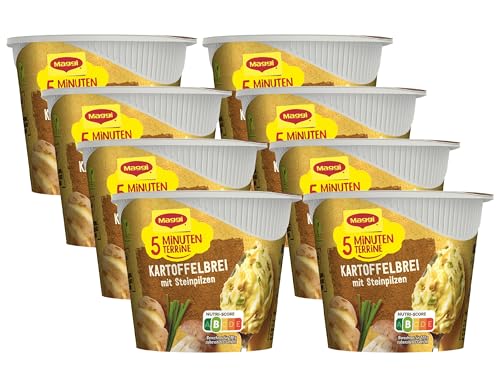 MAGGI 5 Minuten Terrine Kartoffelbrei mit Steinpilzen, leckeres Fertiggericht, Instant Kartoffel-Püree, herzhafter Kartoffel-Snack, 8er Pack (8 x 43g) von Maggi