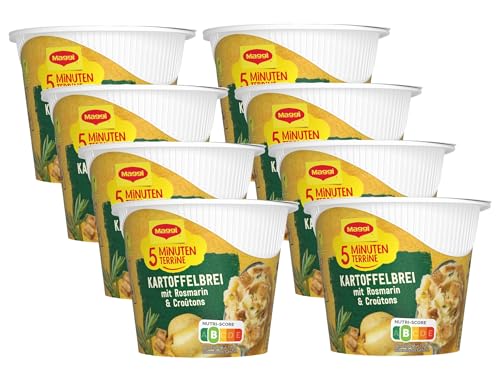 MAGGI 5 Minuten Terrine Kartoffelbrei: Rosmarin & Croutons, leckeres Fertiggericht, Instant Kartoffel-Püree, herzhafter Kartoffel-Snack, 8er Pack (8 x 42g) von Maggi