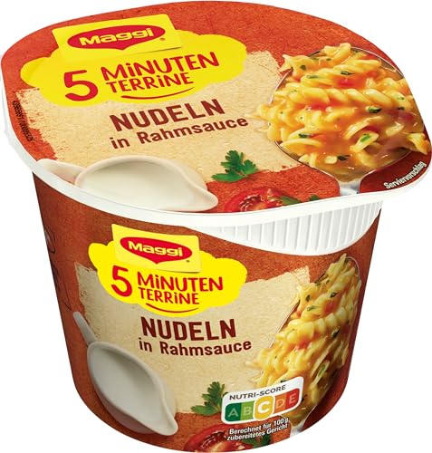 MAGGI 5 Minuten Terrine Nudeln in Rahmsauce, leckeres Fertiggericht, Instant-Bandnudeln, mit sahnigem Rahm, 10er Pack (1 x 61g) von Maggi