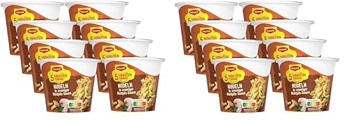 MAGGI 5 Minuten Terrine Nudeln in Waldpilzrahmsauce, leckeres Fertiggericht, Instant-Nudeln, mit Pilzen, 16er Pack (8 x 56g) von Maggi