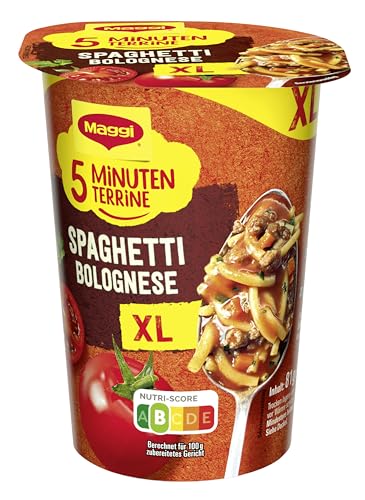 MAGGI 5 Minuten Terrine XL Spaghetti Bolognese, leckeres Fertiggericht, Instant Nudeln, mit Hackfleisch, 1er Pack (1 x 81g) von Maggi