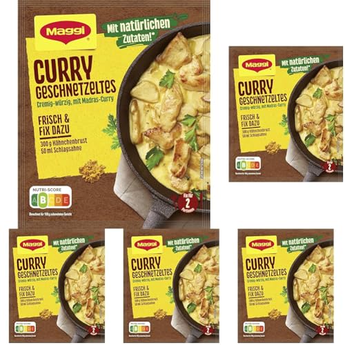 MAGGI Fix für Curry Geschnetzeltes, Würzmischung, mit natürlichen Zutaten*, für 2 Portionen, 5er Pack (1 x 41g) von Maggi