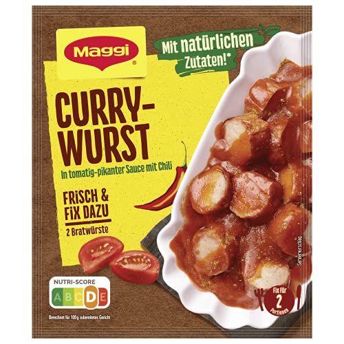 MAGGI Fix für Currywurst, Würzmischung, mit natürlichen Zutaten*, für 2 Portionen, 6er Pack (1 x 38g) von Maggi