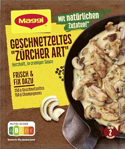 MAGGI Fix für Geschnetzeltes "Zürcher Art", Würzmischung, mit natürlichen Zutaten*, für 2 Portionen, 1er Pack (1 x 47g Packung) von Maggi