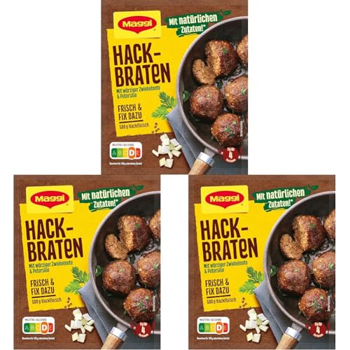 MAGGI Fix für Hackbraten, Würzmischung, mit natürlichen Zutaten*, für 4 Portionen, 3er Pack (1 x 70g) von Maggi