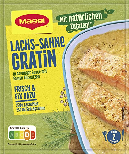 MAGGI Fix für Lachs-Sahne Gratin, Würzmischung, mit natürlichen Zutaten*, für 2 Portionen, 1er Pack (1 x 26g) von Maggi