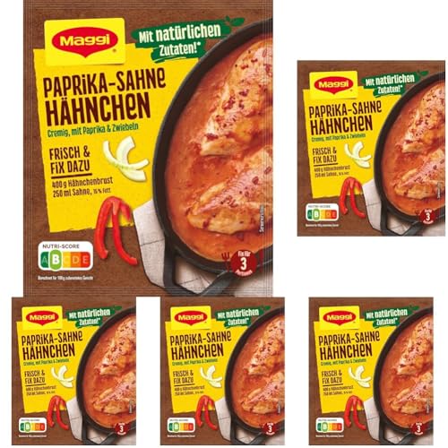 MAGGI Fix für Paprika-Sahne Hähnchen, Würzmischung, mit natürlichen Zutaten*, für 3 Portionen, 5er Pack (1 x 31g) von Maggi