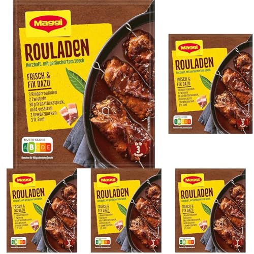 MAGGI Fix für Rouladen, Rinderrouladen mit Speck und Bratensoße, 5er Pack (1 x 33g) von Maggi