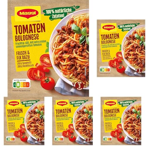 MAGGI Fix für Tomaten-Bolognese, Würzmischung, 100% natürliche Zutaten*, für 3 Portionen, 5er Pack (1 x 50g Packung) von Maggi