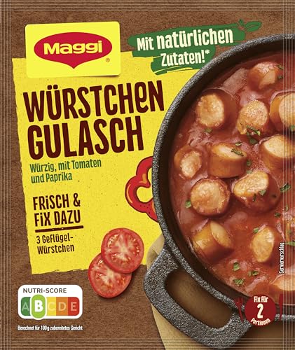 MAGGI Fix für Würstchen Gulasch, Würzmischung, mit natürlichen Zutaten*, für 2 Portionen (1 x 30g) von Maggi