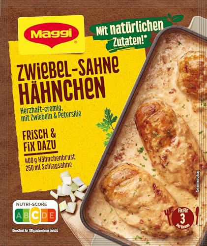 MAGGI Fix für Zwiebel-Sahne Hähnchen, Würzmischung, mit natürlichen Zutaten*, für 3 Portionen, 1er Pack (1 x 26g) von Maggi