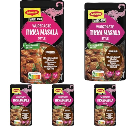 MAGGI Food Travel Würzpaste für Tikka Masala Style (Ohne Konservierungsstoffe, Vegetarisch) 5er Pack (1 x 65g) von Maggi