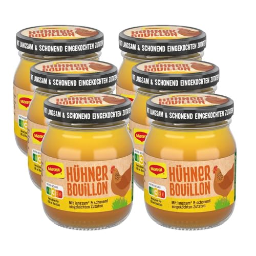 MAGGI Hühner Bouillon, pastöse Hühnerbrühe im Glas, schonend eingekocht, sofort verwendbar & frei dosierbar, 6er Pack (6 x 160g) von Maggi