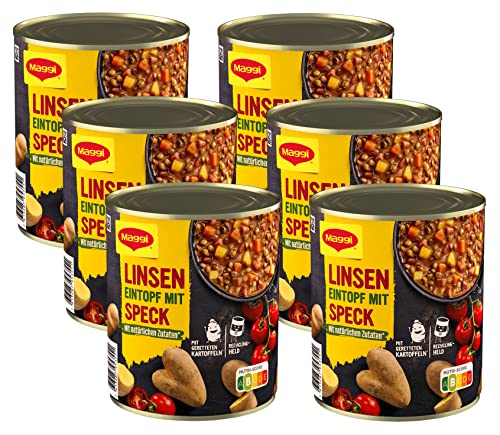 MAGGI Linsen Eintopf mit Speck, Fertiggericht für Topf & Mikrowelle, 6er Pack (6 x 800g) von Maggi