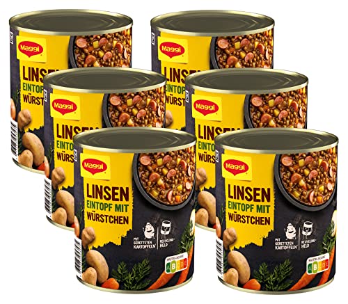 MAGGI Linsen Eintopf mit Würstchen, Fertiggericht für Topf & Mikrowelle, 6er Pack (6 x 800g) von Maggi